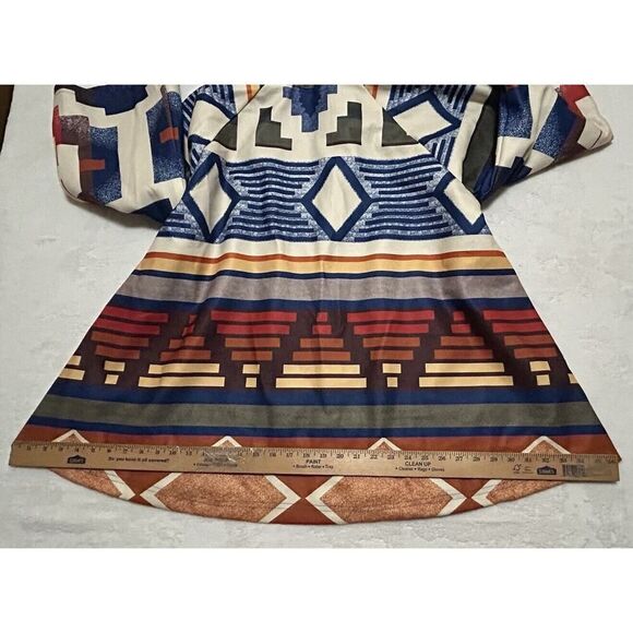 AZTEC PRINT ￼ Womens Hooded Poncho Coat Lined Horn Buttons Closure 3XL Warm - Picture 6 of 15